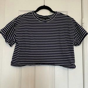 Forever 21 Striped Cropped Distressed T-Shirt
